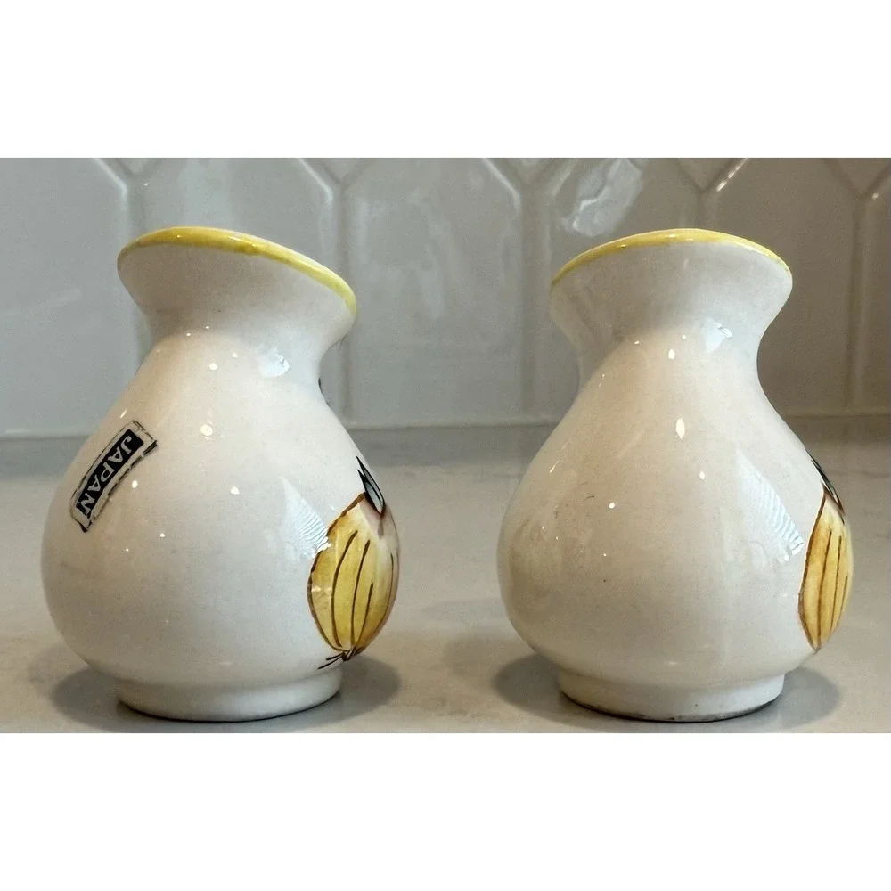 Vintage Mid Century Modern Salt & Pepper Shakers Hand Painted Onion & Leaves MCM
